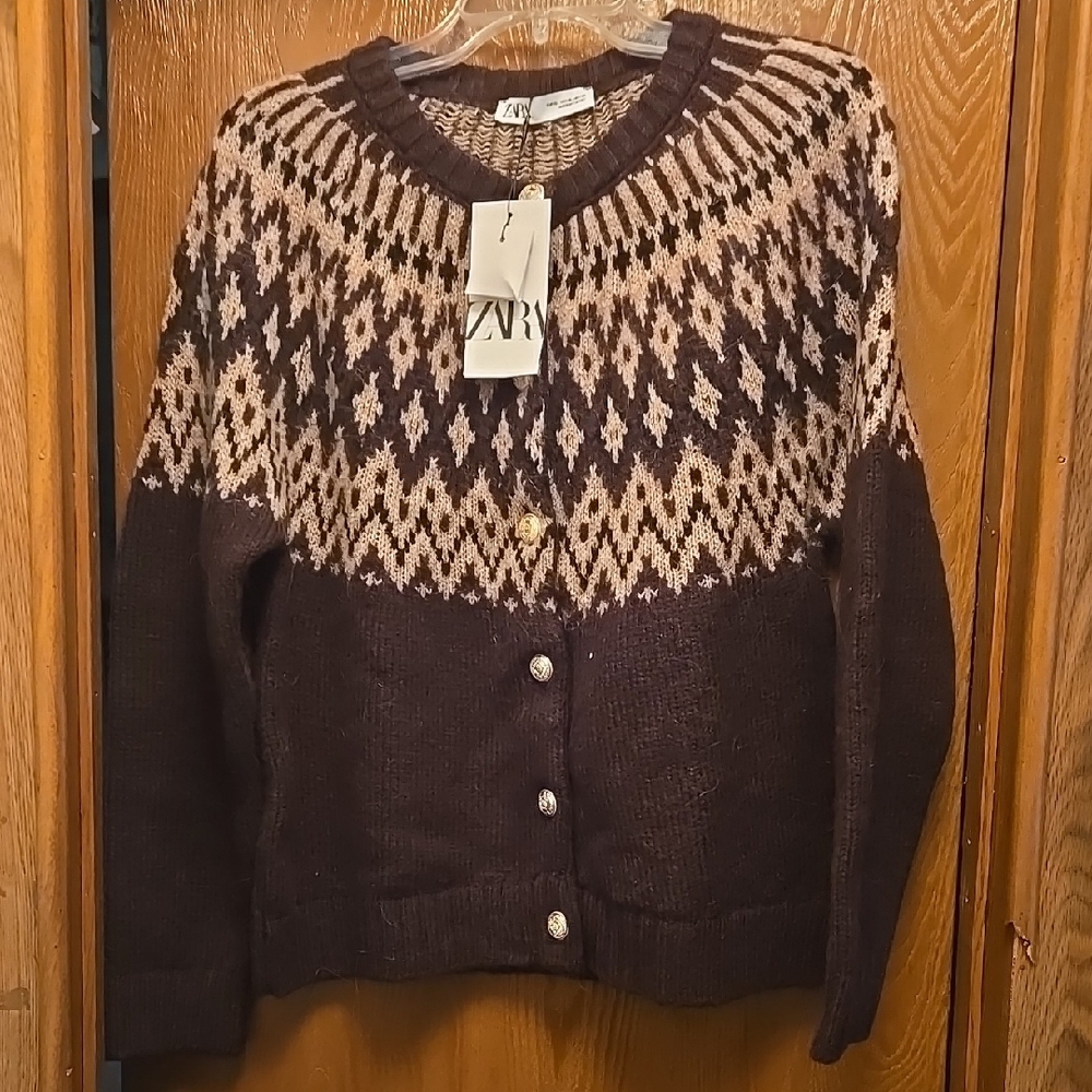 Zara Women's Knit Jacquard Cardigan